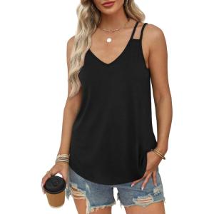 imageWIHOLL Women Tank Top Casual Summer Tops 2024 Fashion Spaghetti Strap Sleeveless V Neck Shirts Sexy CamisolesBlack