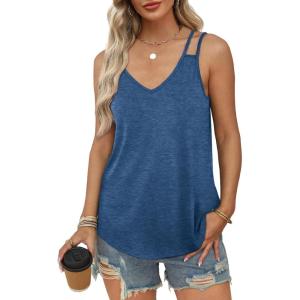 imageWIHOLL Women Tank Top Casual Summer Tops 2024 Fashion Spaghetti Strap Sleeveless V Neck Shirts Sexy CamisolesBlue