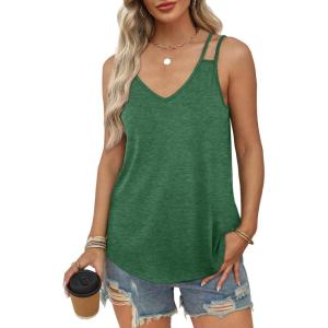 imageWIHOLL Women Tank Top Casual Summer Tops 2024 Fashion Spaghetti Strap Sleeveless V Neck Shirts Sexy CamisolesGreen
