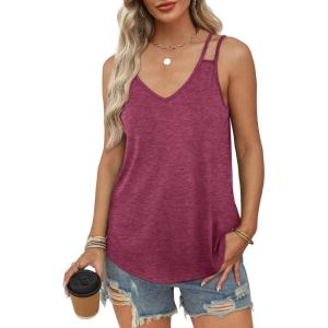 imageWIHOLL Women Tank Top Casual Summer Tops 2024 Fashion Spaghetti Strap Sleeveless V Neck Shirts Sexy CamisolesPurple