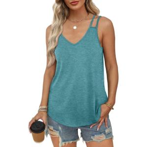 imageWIHOLL Women Tank Top Casual Summer Tops 2024 Fashion Spaghetti Strap Sleeveless V Neck Shirts Sexy CamisolesTeal