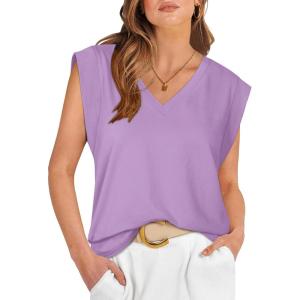 imageWIHOLL Womens Cap Sleeve Tops Summer V Neck Tank Basic Tee Shirts 2025 Fashion Casual Loose FitK  Purple