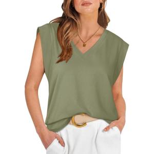 imageWIHOLL Womens Cap Sleeve Tops Summer V Neck Tank Basic Tee Shirts 2025 Fashion Casual Loose FitM  Light Green