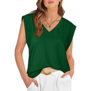 imageWIHOLL Womens Cap Sleeve Tops Summer V Neck Tank Basic Tee Shirts 2025 Fashion Casual Loose FitN  Green