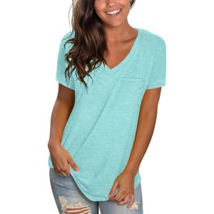 imageWIHOLL Womens Tops Short Sleeve V Neck Tshirts with Mock Up Pocket Fahion Summer Clothes Loose FitAqua