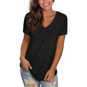 imageWIHOLL Womens Tops Short Sleeve V Neck Tshirts with Mock Up Pocket Fahion Summer Clothes Loose FitBlack