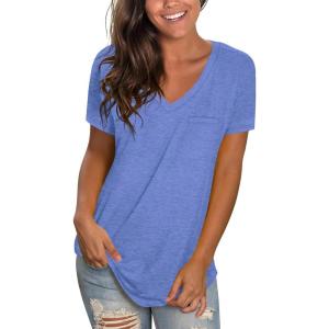 imageWIHOLL Womens Tops Short Sleeve V Neck Tshirts with Mock Up Pocket Fahion Summer Clothes Loose FitBlue