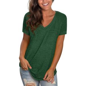 imageWIHOLL Womens Tops Short Sleeve V Neck Tshirts with Mock Up Pocket Fahion Summer Clothes Loose FitGreen