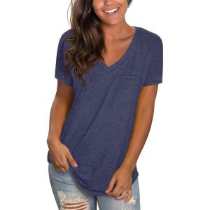 imageWIHOLL Womens Tops Short Sleeve V Neck Tshirts with Mock Up Pocket Fahion Summer Clothes Loose FitNavy