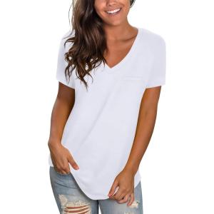 imageWIHOLL Womens Tops Short Sleeve V Neck Tshirts with Mock Up Pocket Fahion Summer Clothes Loose FitWhite