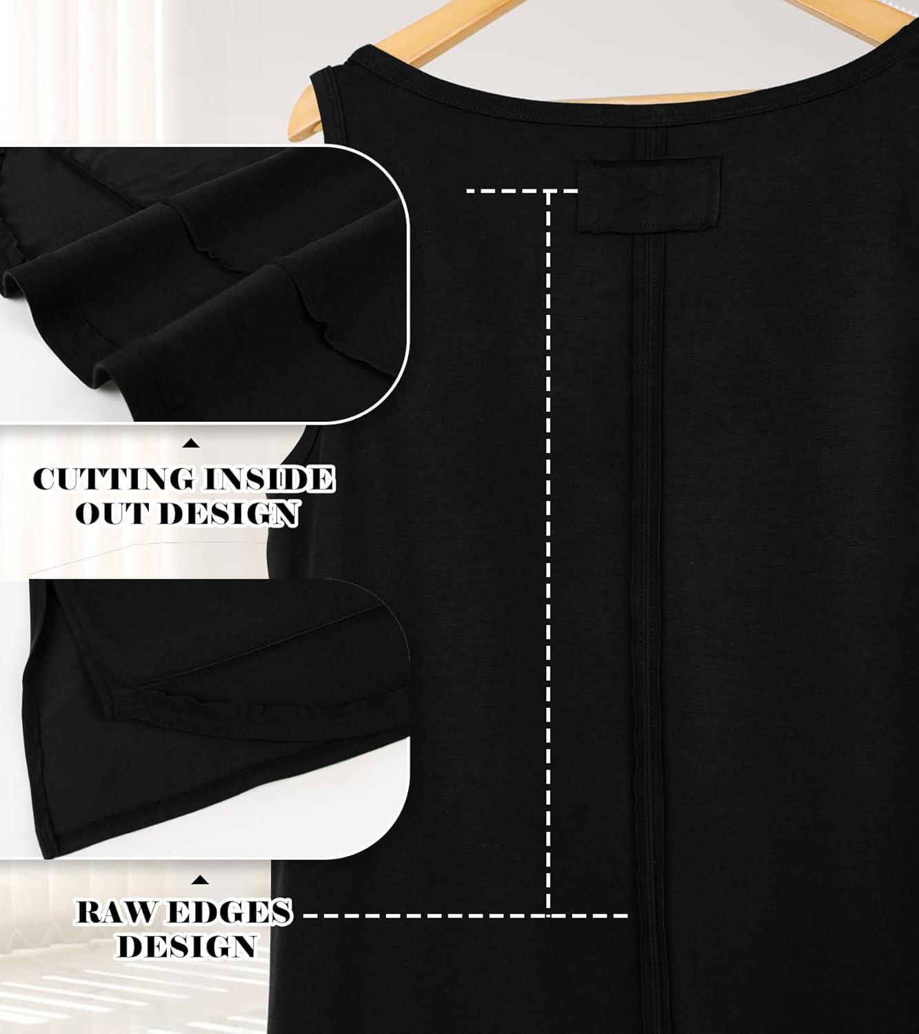 imageWIHOLL Loose Fit Tank Tops for Women Scoop Neck Summer Side Split Sleeveless Shirts 2025 FashionAblack