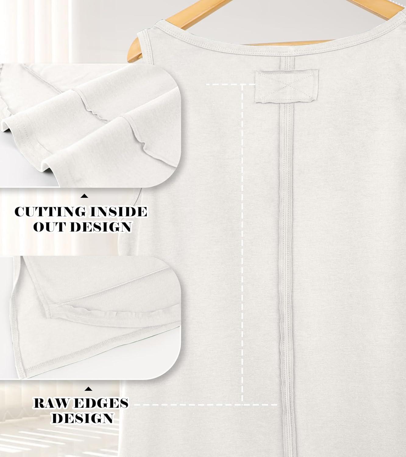 imageWIHOLL Loose Fit Tank Tops for Women Scoop Neck Summer Side Split Sleeveless Shirts 2025 FashionBwhite