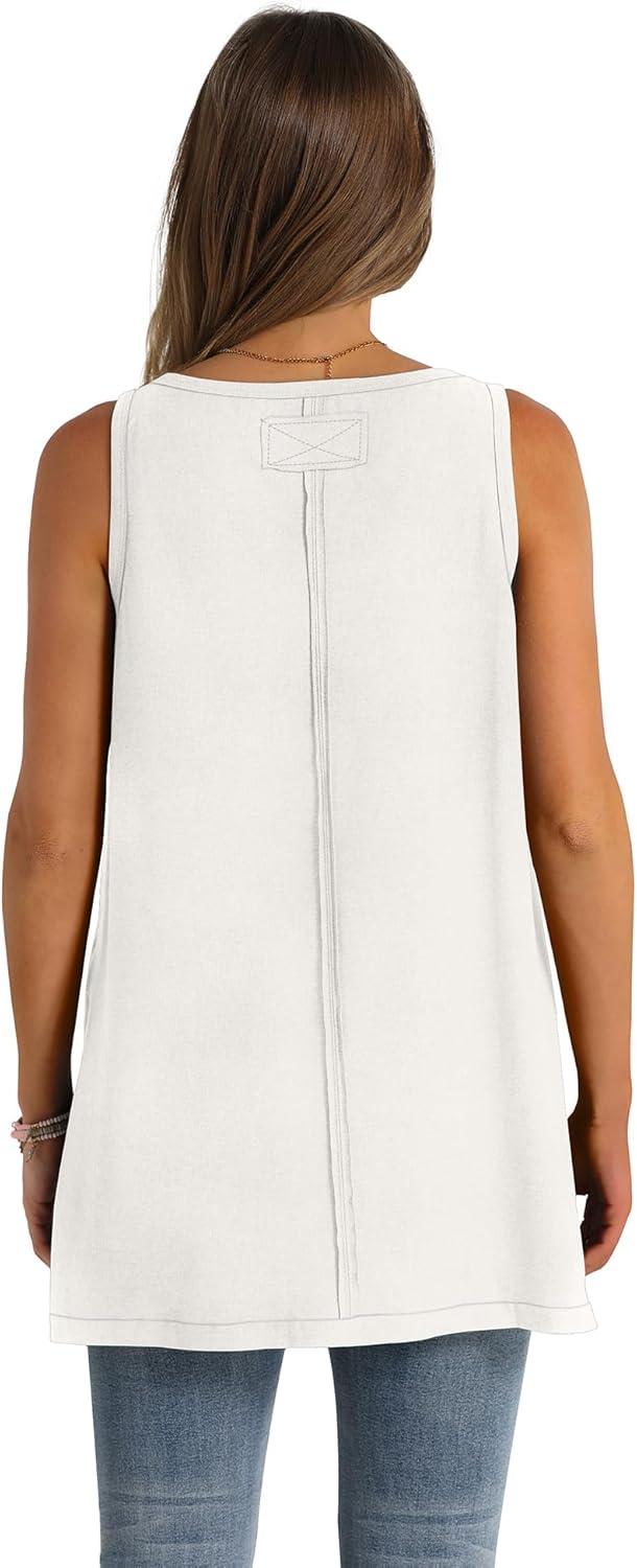 imageWIHOLL Loose Fit Tank Tops for Women Scoop Neck Summer Side Split Sleeveless Shirts 2025 FashionBwhite