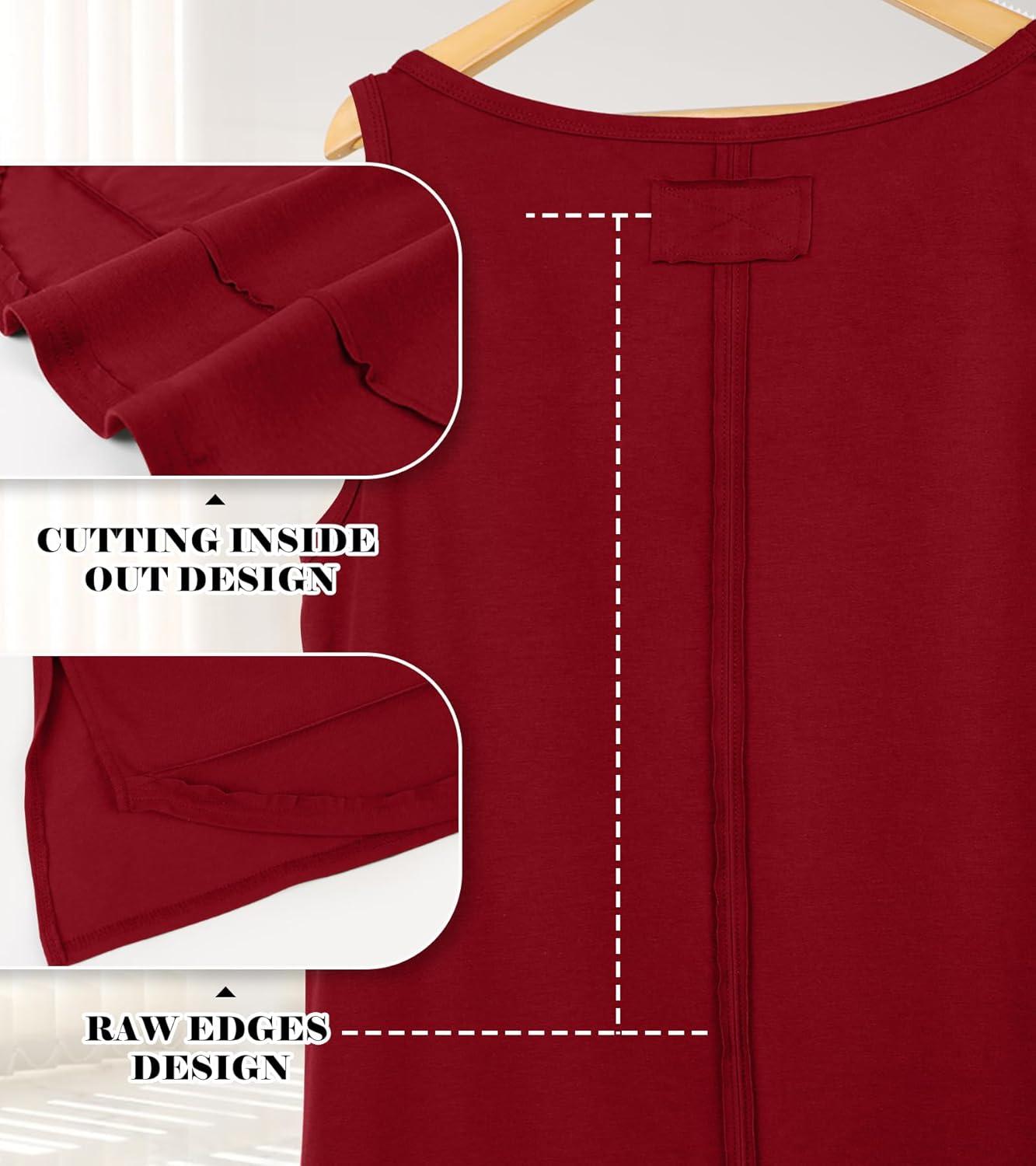 imageWIHOLL Loose Fit Tank Tops for Women Scoop Neck Summer Side Split Sleeveless Shirts 2025 FashionC0 Wine