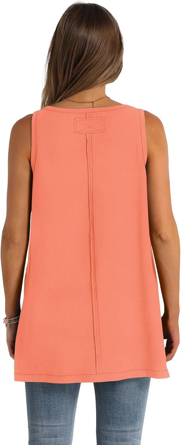 imageWIHOLL Loose Fit Tank Tops for Women Scoop Neck Summer Side Split Sleeveless Shirts 2025 FashionCcoral