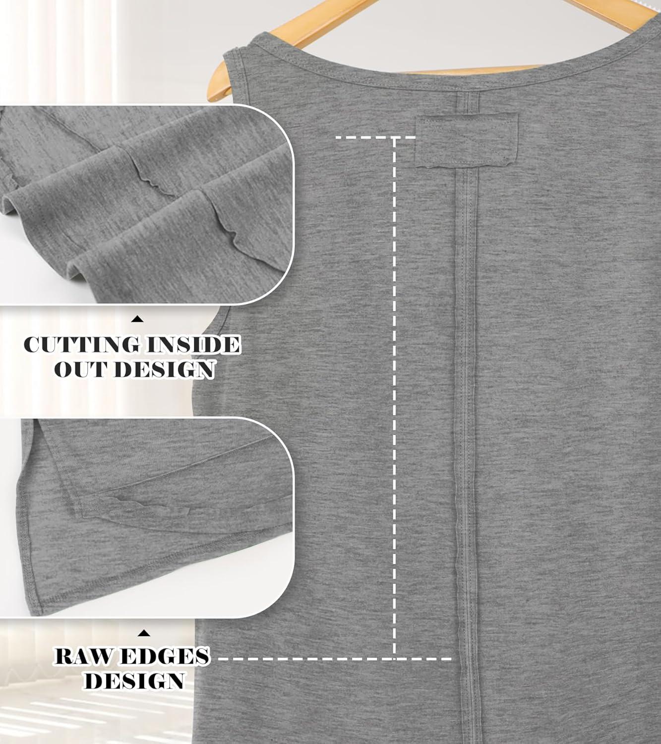 imageWIHOLL Loose Fit Tank Tops for Women Scoop Neck Summer Side Split Sleeveless Shirts 2025 FashionCgrey