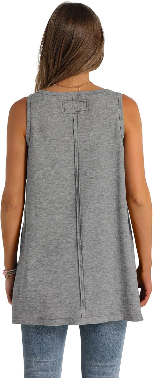 imageWIHOLL Loose Fit Tank Tops for Women Scoop Neck Summer Side Split Sleeveless Shirts 2025 FashionCgrey