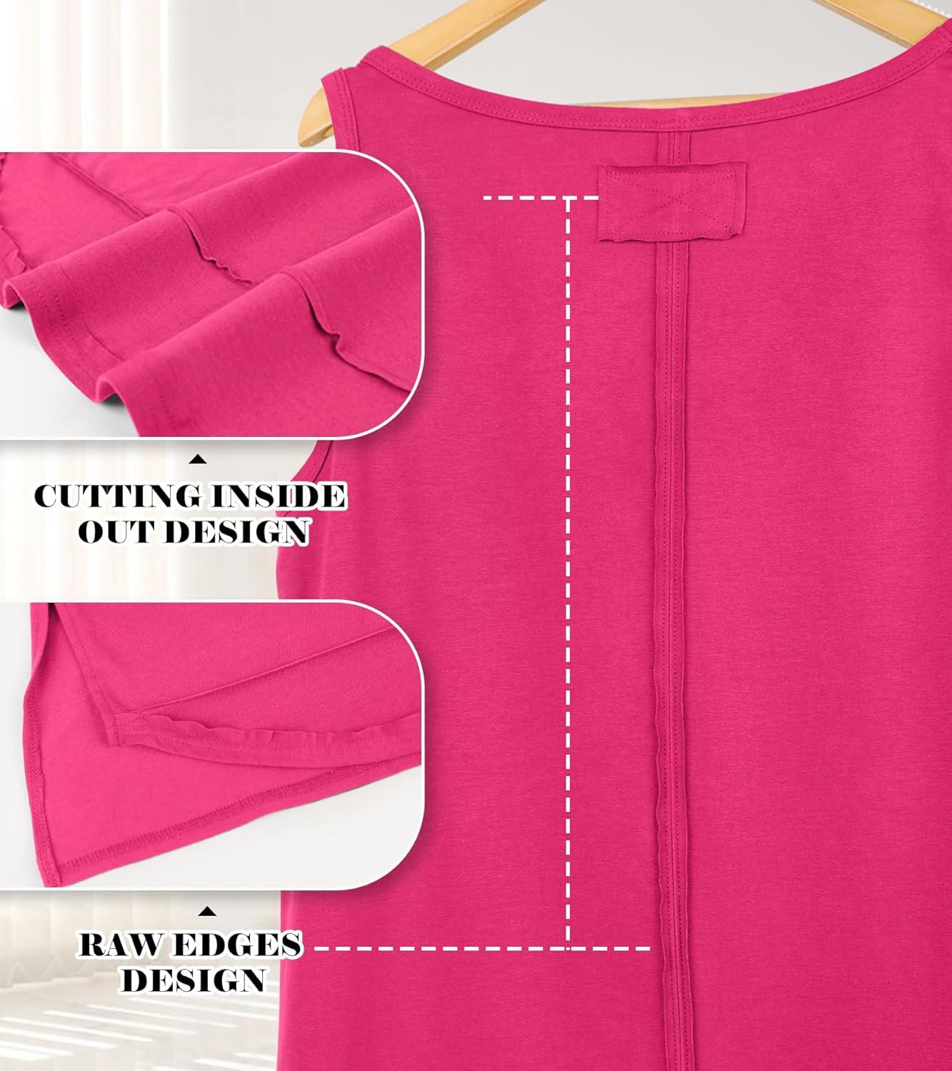 imageWIHOLL Loose Fit Tank Tops for Women Scoop Neck Summer Side Split Sleeveless Shirts 2025 FashionChot Pink