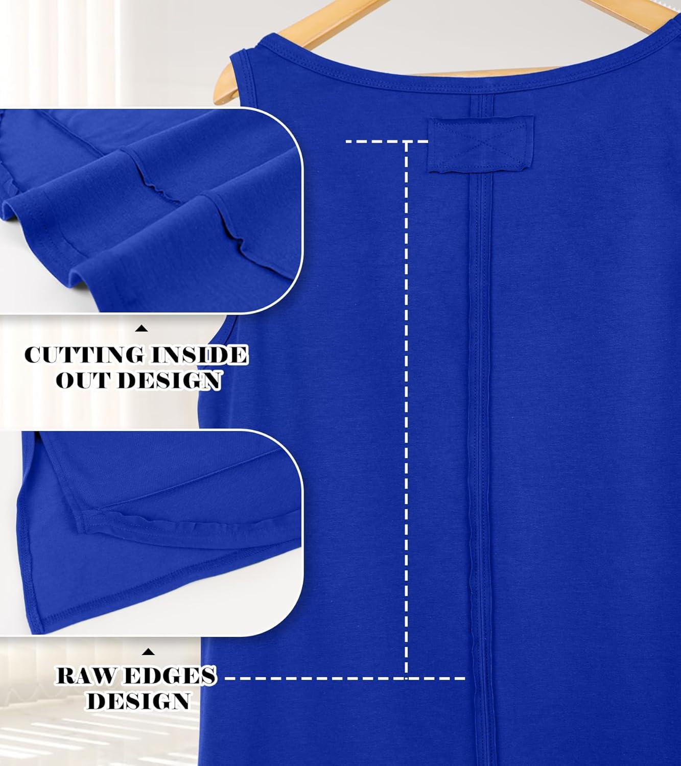 imageWIHOLL Loose Fit Tank Tops for Women Scoop Neck Summer Side Split Sleeveless Shirts 2025 FashionDblue