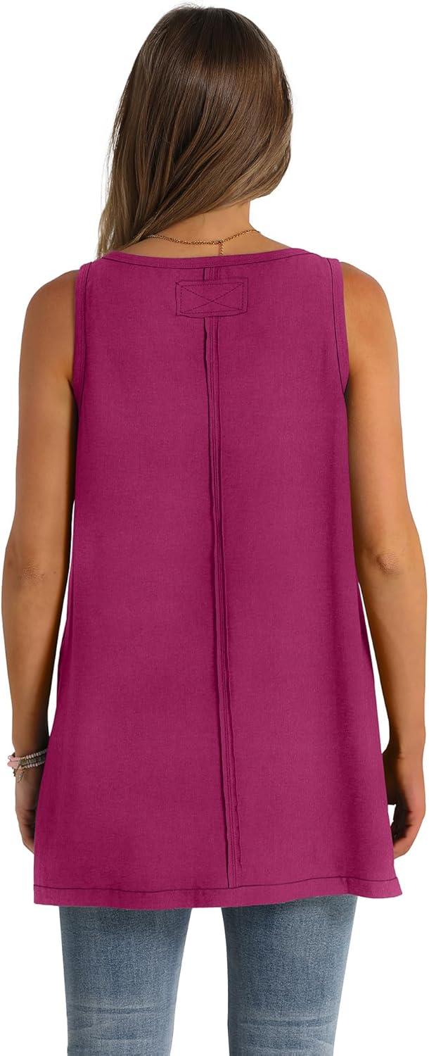imageWIHOLL Loose Fit Tank Tops for Women Scoop Neck Summer Side Split Sleeveless Shirts 2025 FashionDgrey Purple