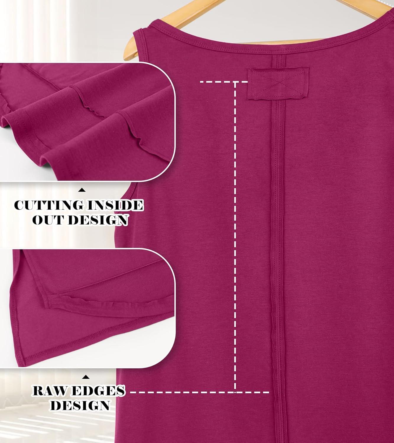 imageWIHOLL Loose Fit Tank Tops for Women Scoop Neck Summer Side Split Sleeveless Shirts 2025 FashionDgrey Purple