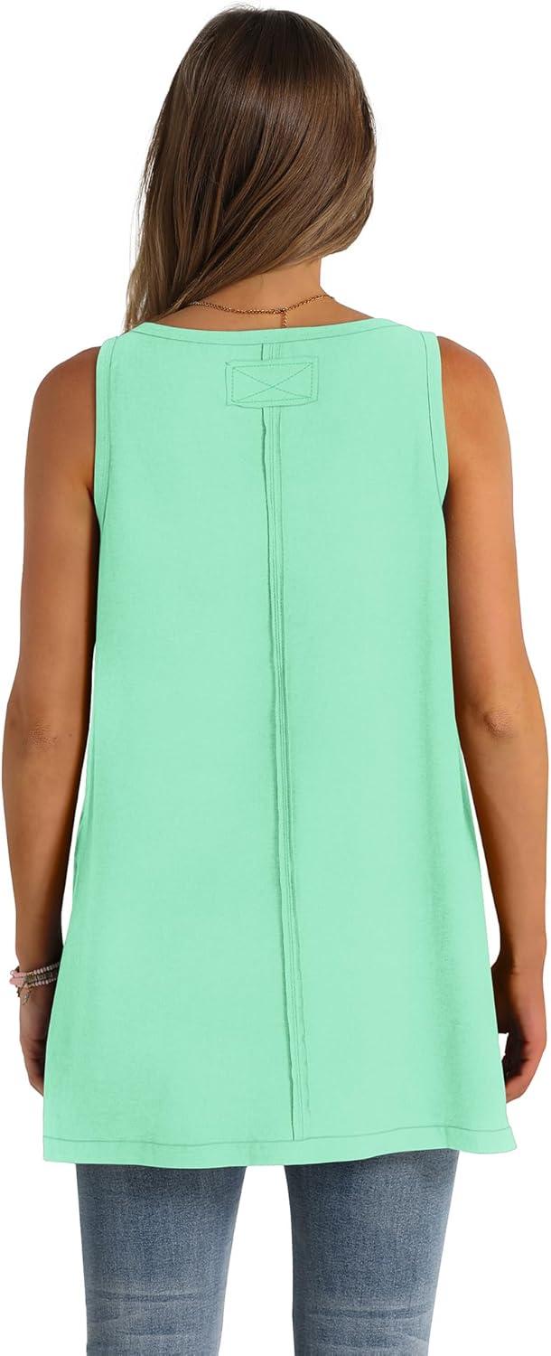 imageWIHOLL Loose Fit Tank Tops for Women Scoop Neck Summer Side Split Sleeveless Shirts 2025 FashionDlight Green