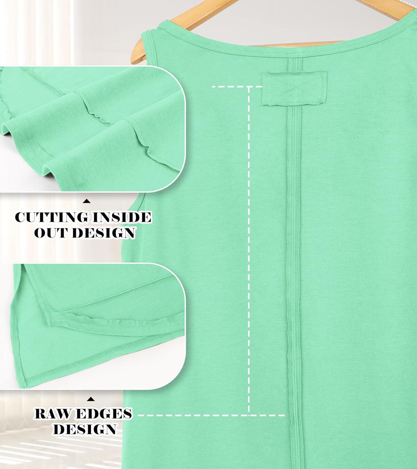imageWIHOLL Loose Fit Tank Tops for Women Scoop Neck Summer Side Split Sleeveless Shirts 2025 FashionDlight Green