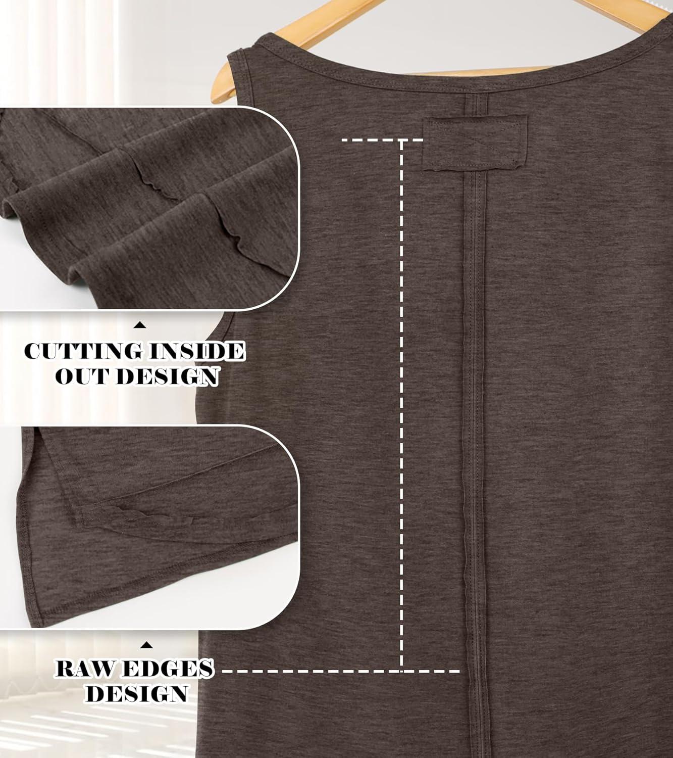 imageWIHOLL Loose Fit Tank Tops for Women Scoop Neck Summer Side Split Sleeveless Shirts 2025 FashionFbrown