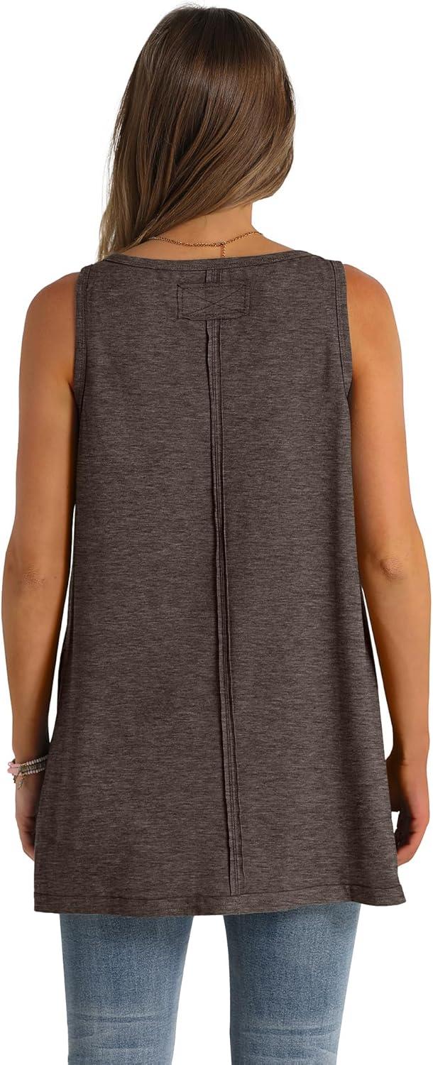 imageWIHOLL Loose Fit Tank Tops for Women Scoop Neck Summer Side Split Sleeveless Shirts 2025 FashionFbrown