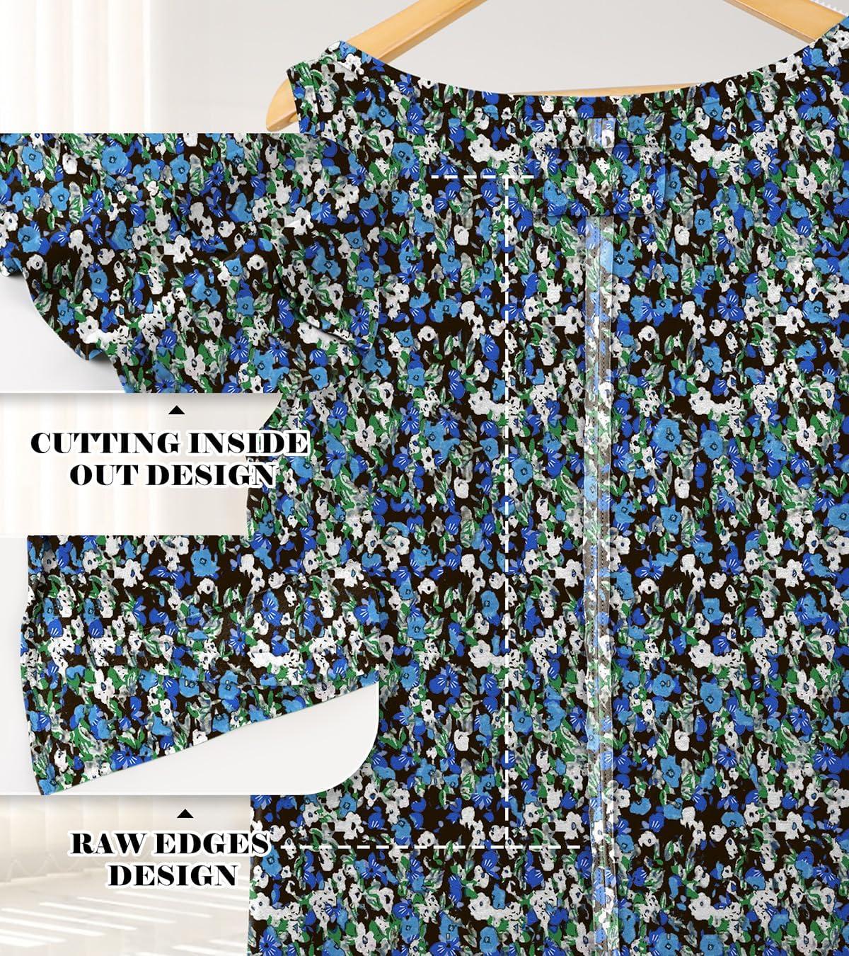 imageWIHOLL Loose Fit Tank Tops for Women Scoop Neck Summer Side Split Sleeveless Shirts 2025 FashionGblue Print