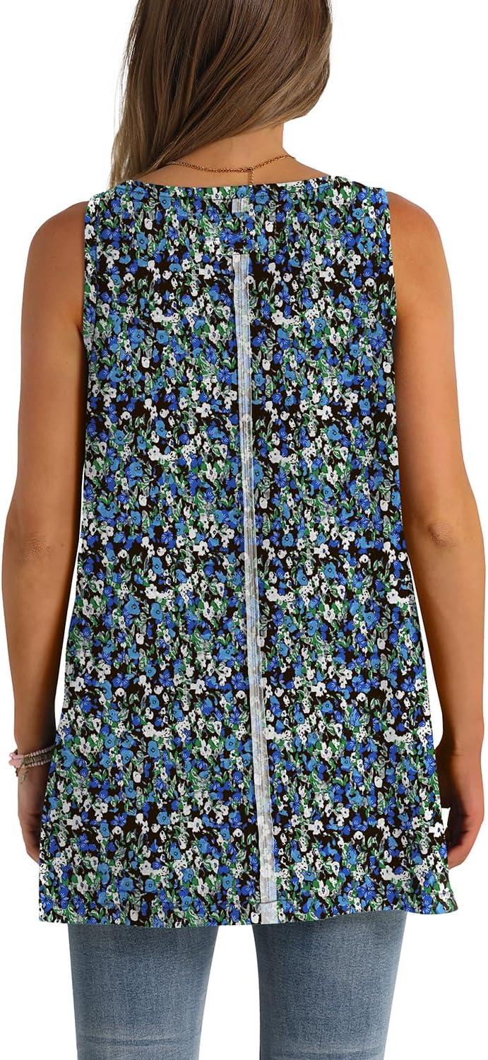 imageWIHOLL Loose Fit Tank Tops for Women Scoop Neck Summer Side Split Sleeveless Shirts 2025 FashionGblue Print