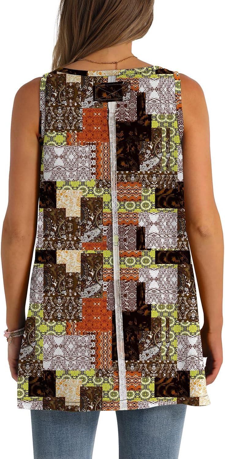 imageWIHOLL Loose Fit Tank Tops for Women Scoop Neck Summer Side Split Sleeveless Shirts 2025 FashionGbrown Print