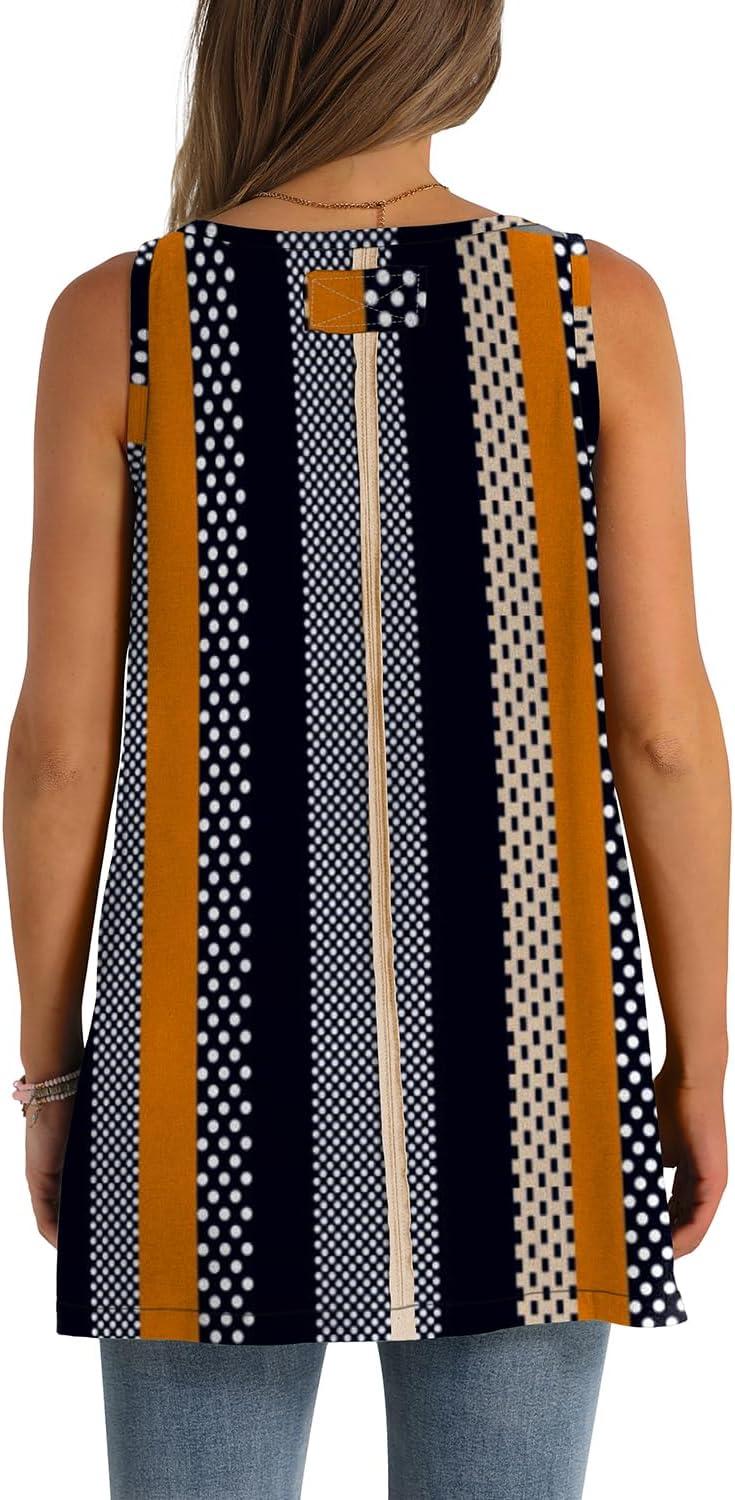 imageWIHOLL Loose Fit Tank Tops for Women Scoop Neck Summer Side Split Sleeveless Shirts 2025 FashionGstripe Print