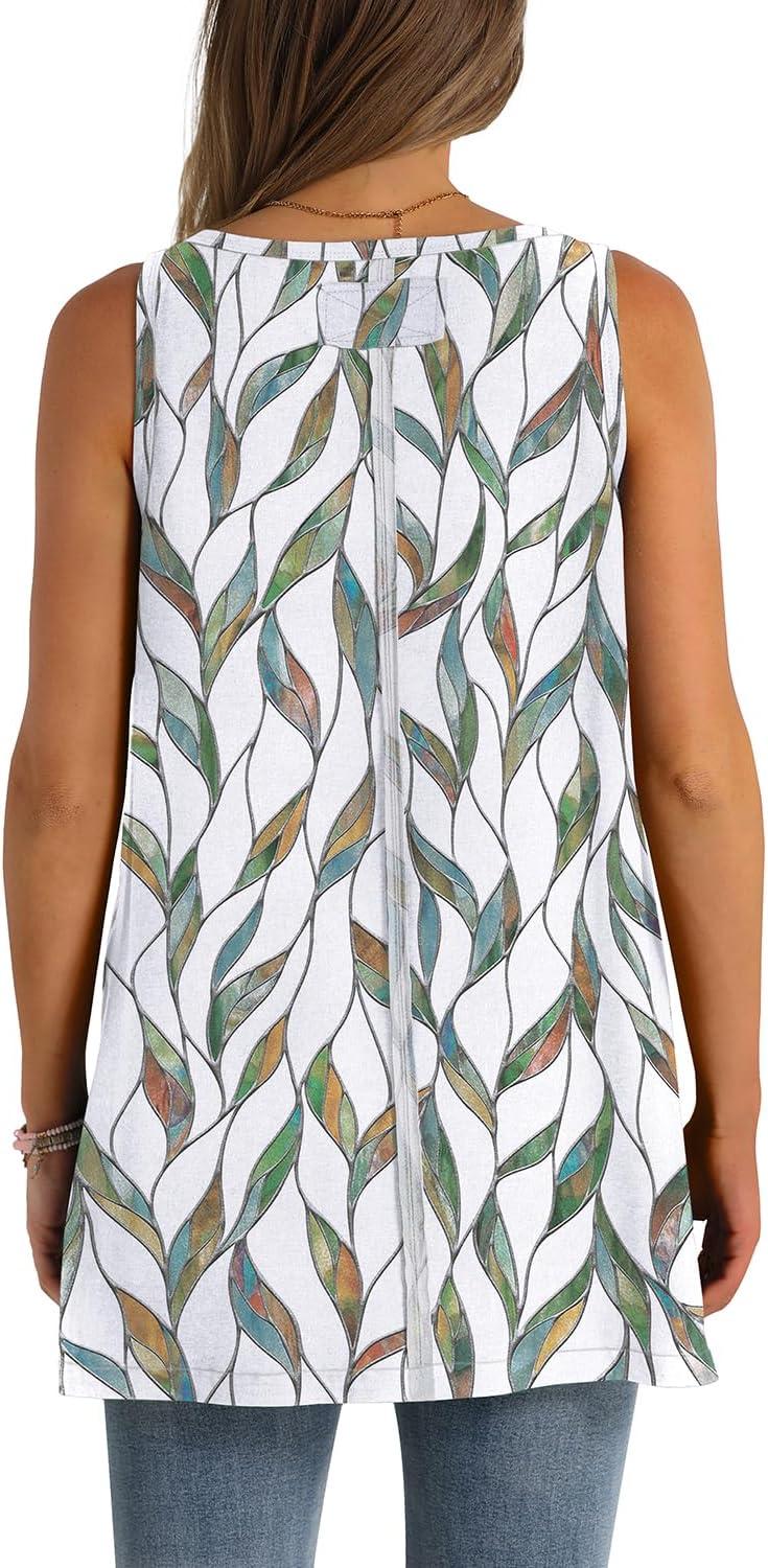 imageWIHOLL Loose Fit Tank Tops for Women Scoop Neck Summer Side Split Sleeveless Shirts 2025 FashionGwhite Print