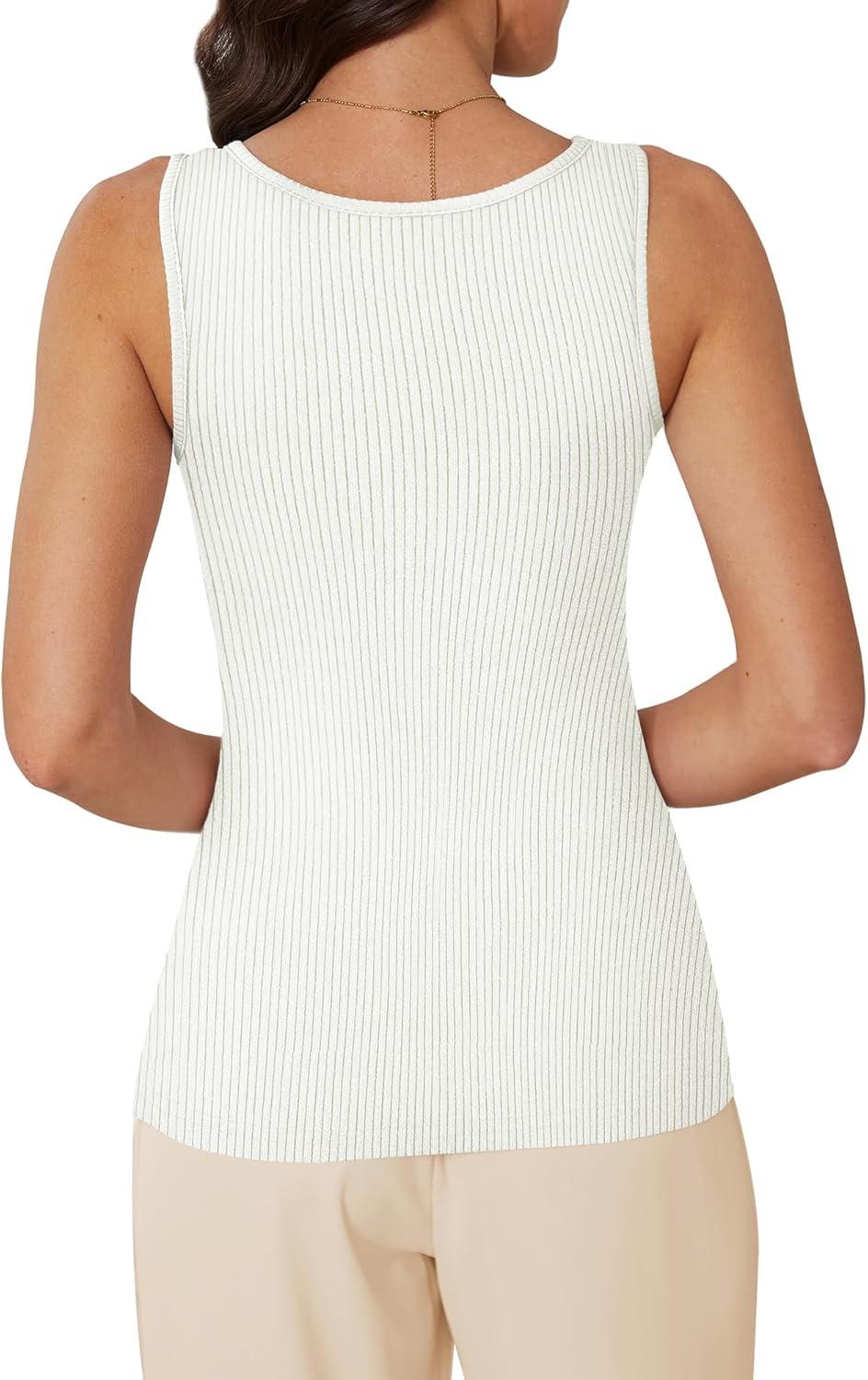 imageWIHOLL Womens Ribbed Tank Tops 2025 Summer Scoop Neck Slim Fitted Tops Casual Basic Knit Sleeveless ShirtsBwhite