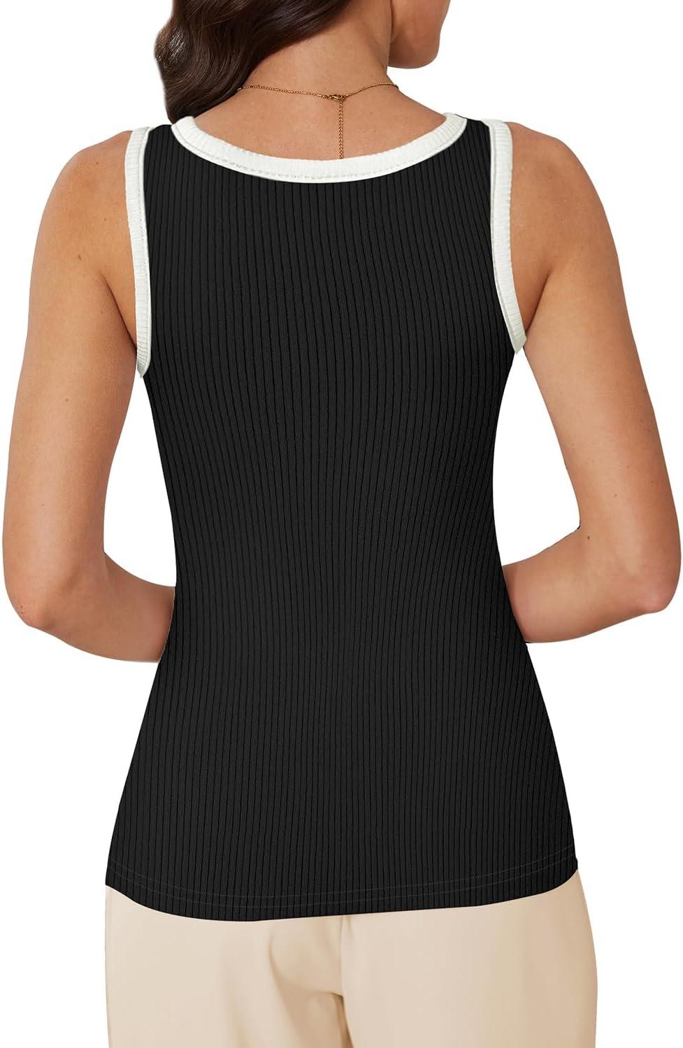 imageWIHOLL Womens Ribbed Tank Tops 2025 Summer Scoop Neck Slim Fitted Tops Casual Basic Knit Sleeveless ShirtsColor Block Black