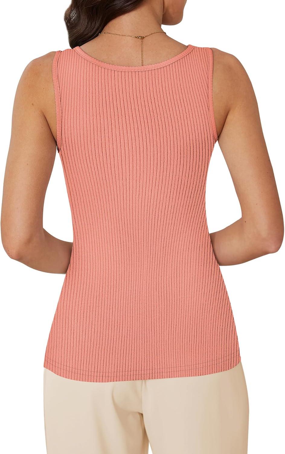 imageWIHOLL Womens Ribbed Tank Tops 2025 Summer Scoop Neck Slim Fitted Tops Casual Basic Knit Sleeveless ShirtsCoral Pink