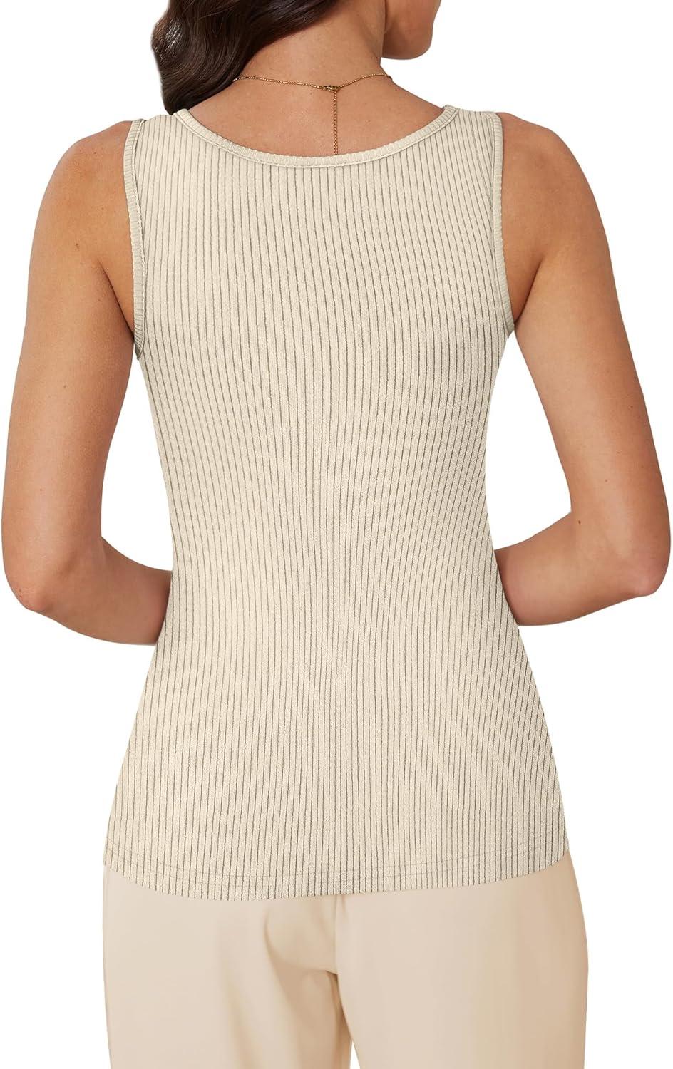 imageWIHOLL Womens Ribbed Tank Tops 2025 Summer Scoop Neck Slim Fitted Tops Casual Basic Knit Sleeveless ShirtsCsand