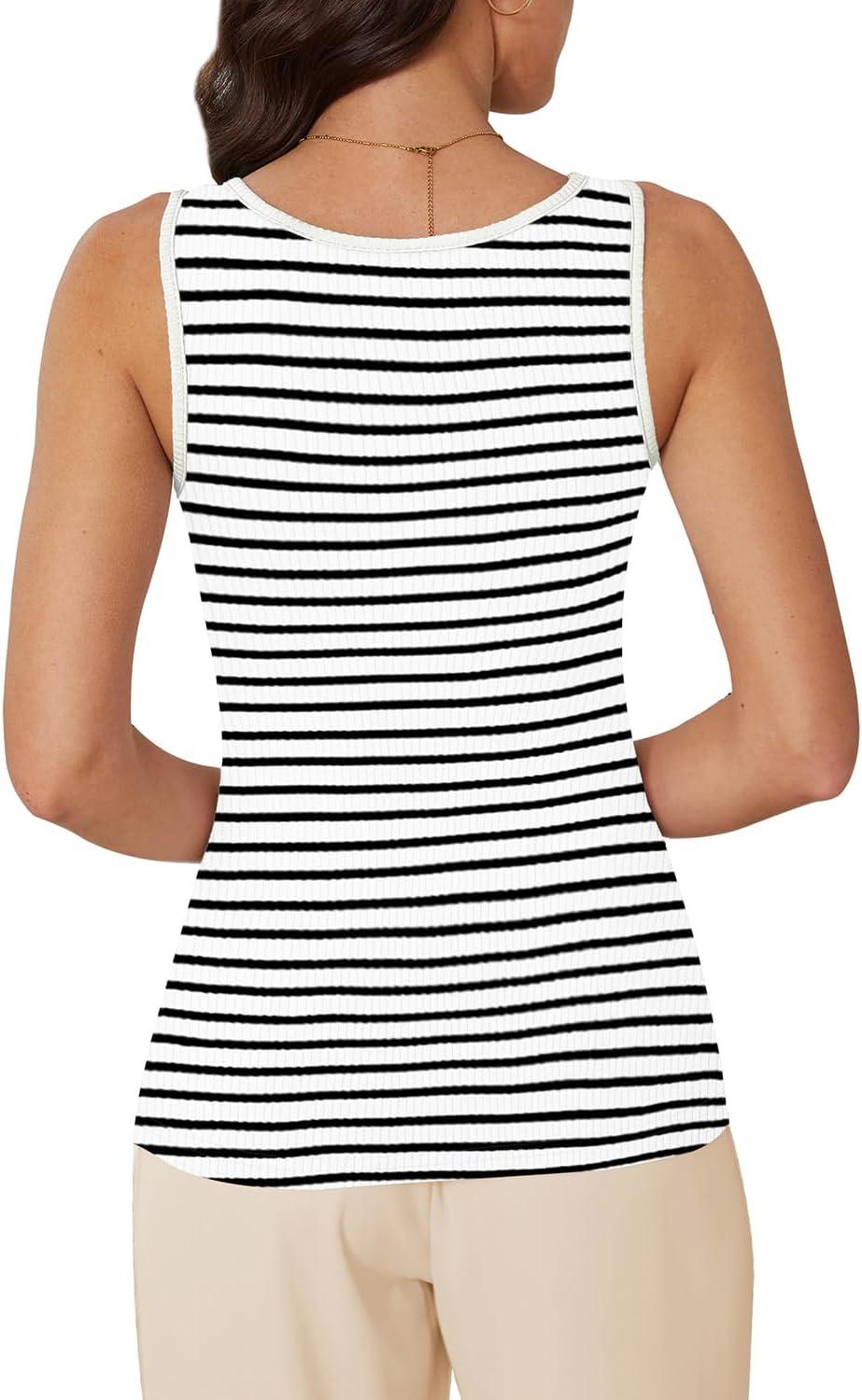 imageWIHOLL Womens Ribbed Tank Tops 2025 Summer Scoop Neck Slim Fitted Tops Casual Basic Knit Sleeveless ShirtsD1black Stripe