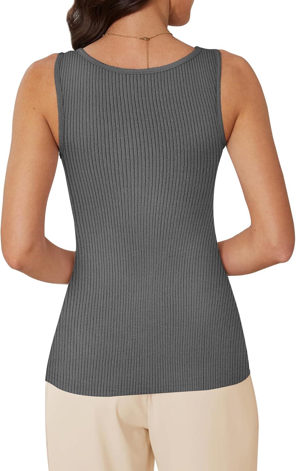 imageWIHOLL Womens Ribbed Tank Tops 2025 Summer Scoop Neck Slim Fitted Tops Casual Basic Knit Sleeveless ShirtsDgrey