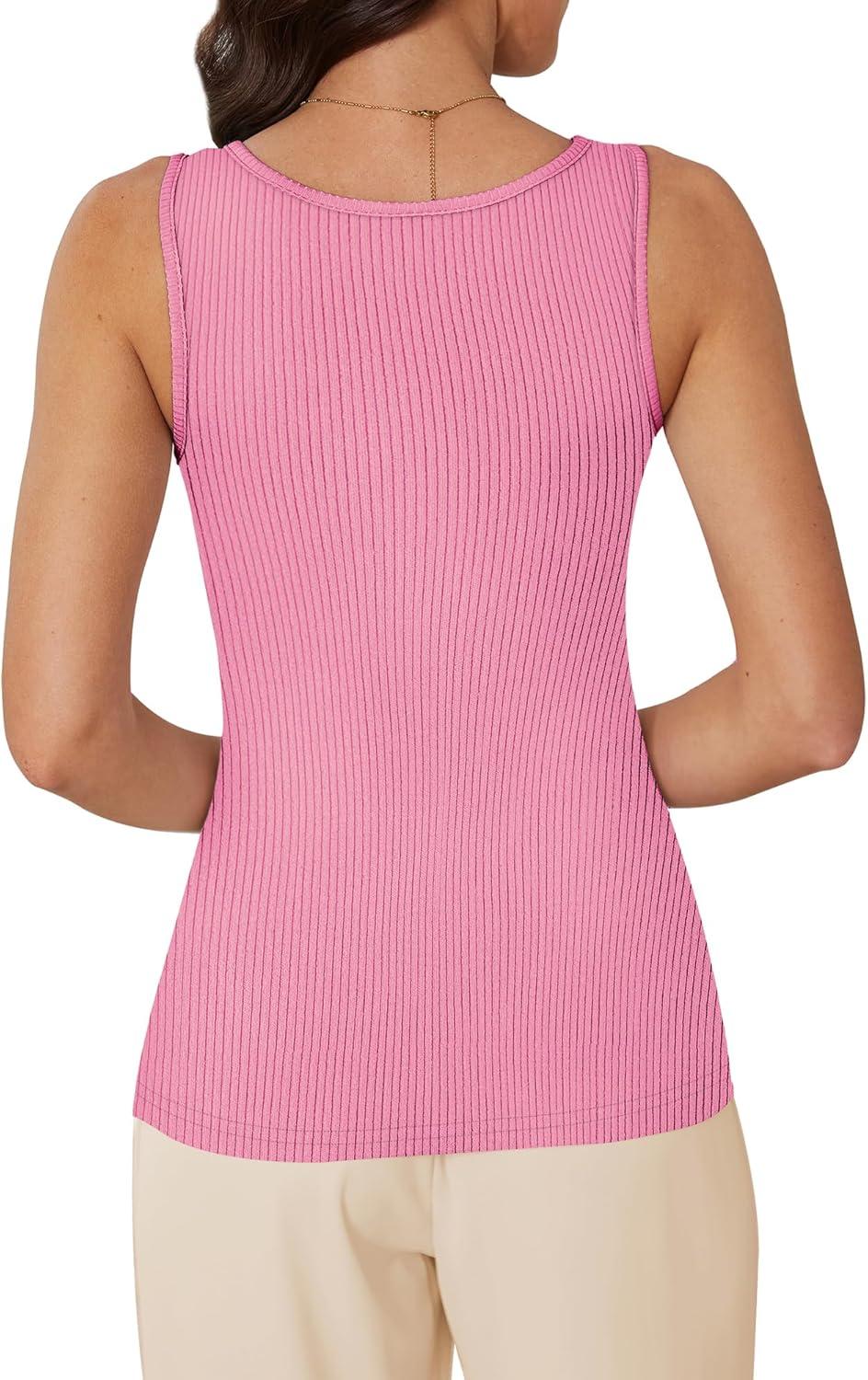 imageWIHOLL Womens Ribbed Tank Tops 2025 Summer Scoop Neck Slim Fitted Tops Casual Basic Knit Sleeveless ShirtsEhot Pink