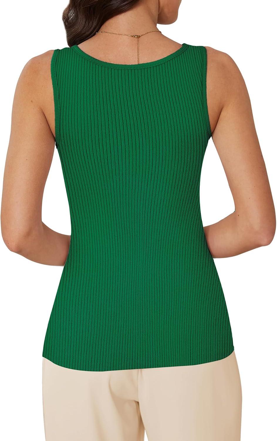 imageWIHOLL Womens Ribbed Tank Tops 2025 Summer Scoop Neck Slim Fitted Tops Casual Basic Knit Sleeveless ShirtsGreen