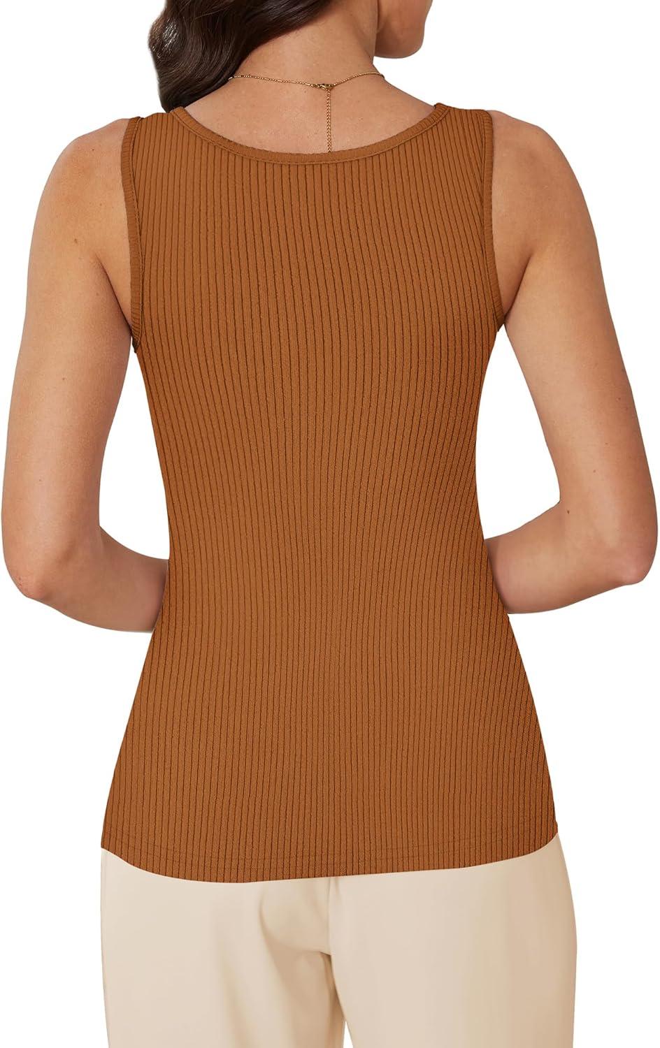 imageWIHOLL Womens Ribbed Tank Tops 2025 Summer Scoop Neck Slim Fitted Tops Casual Basic Knit Sleeveless ShirtsKbrown