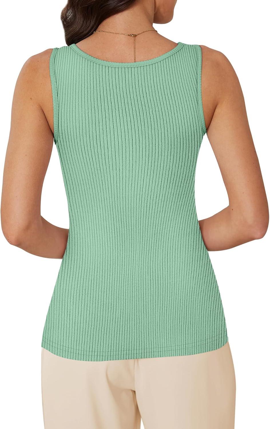 imageWIHOLL Womens Ribbed Tank Tops 2025 Summer Scoop Neck Slim Fitted Tops Casual Basic Knit Sleeveless ShirtsLight Green