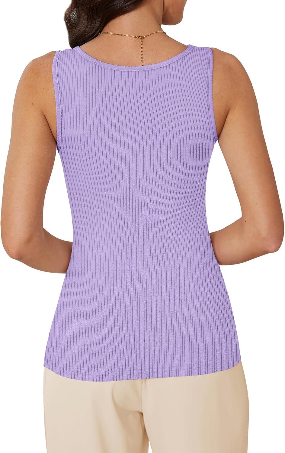 imageWIHOLL Womens Ribbed Tank Tops 2025 Summer Scoop Neck Slim Fitted Tops Casual Basic Knit Sleeveless ShirtsPurple
