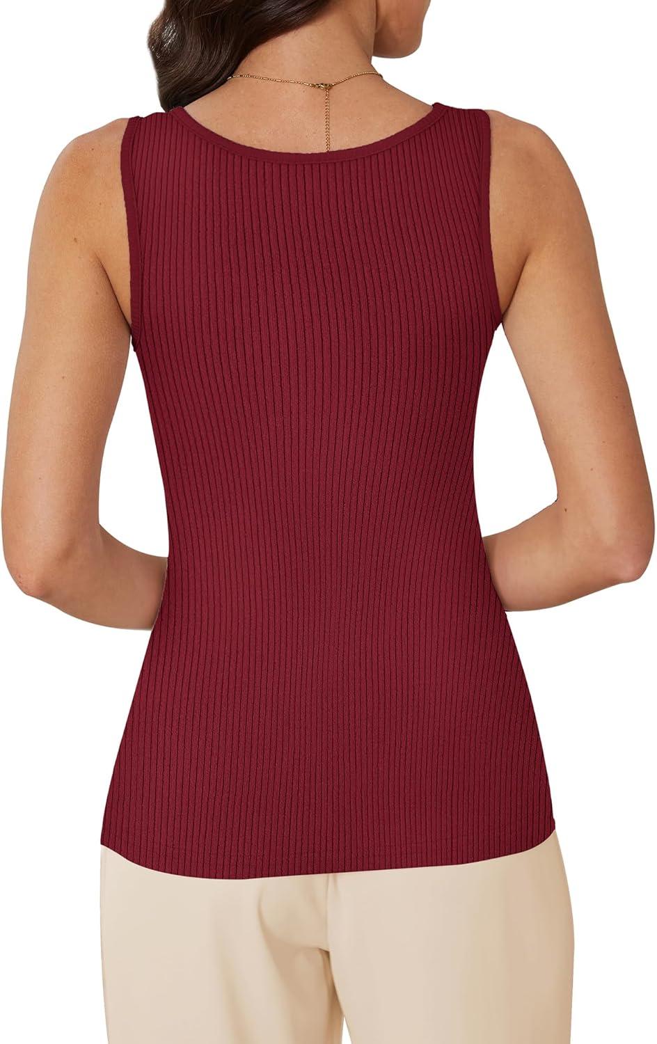 imageWIHOLL Womens Ribbed Tank Tops 2025 Summer Scoop Neck Slim Fitted Tops Casual Basic Knit Sleeveless ShirtsRed