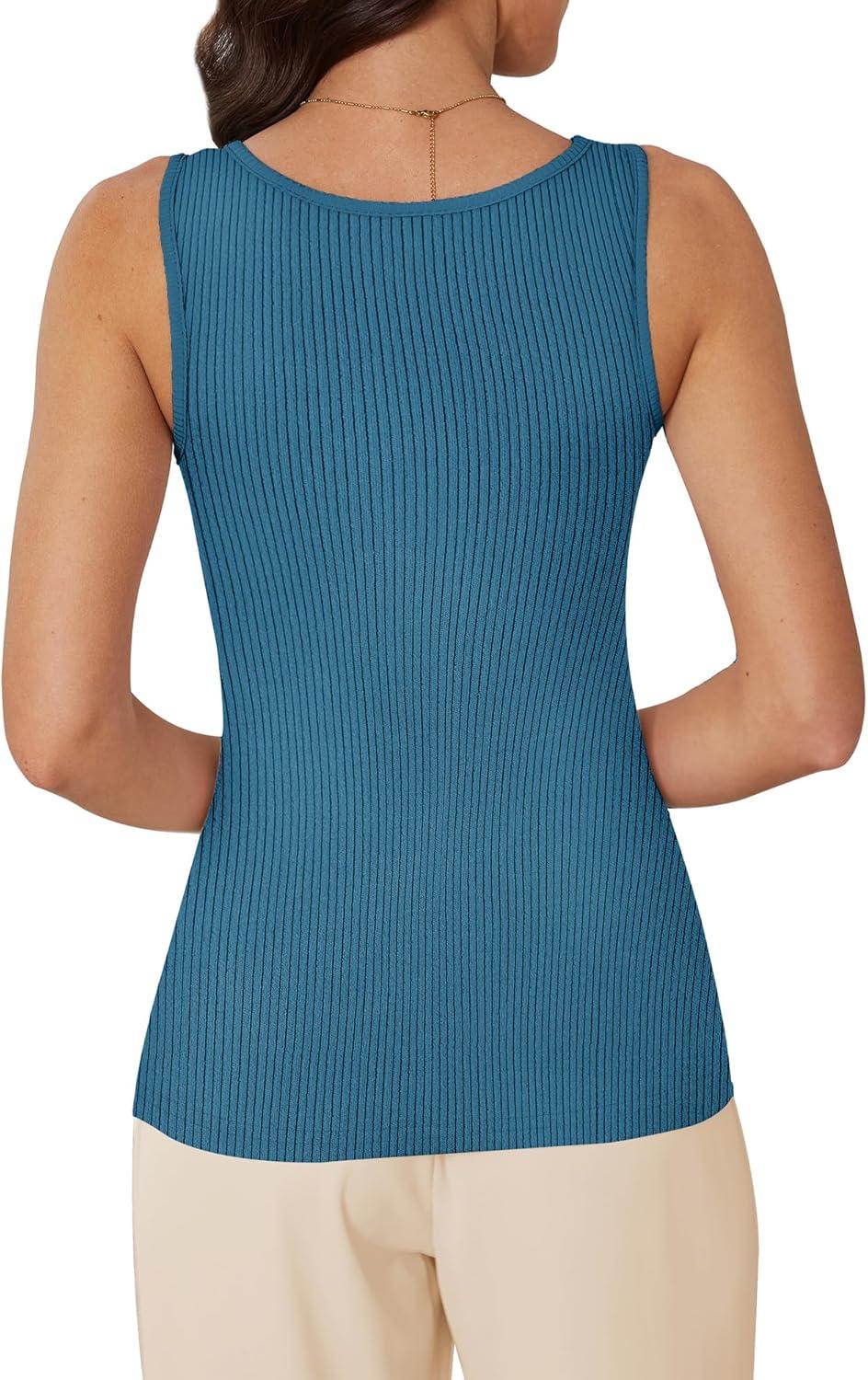 imageWIHOLL Womens Ribbed Tank Tops 2025 Summer Scoop Neck Slim Fitted Tops Casual Basic Knit Sleeveless ShirtsSmoky Blue