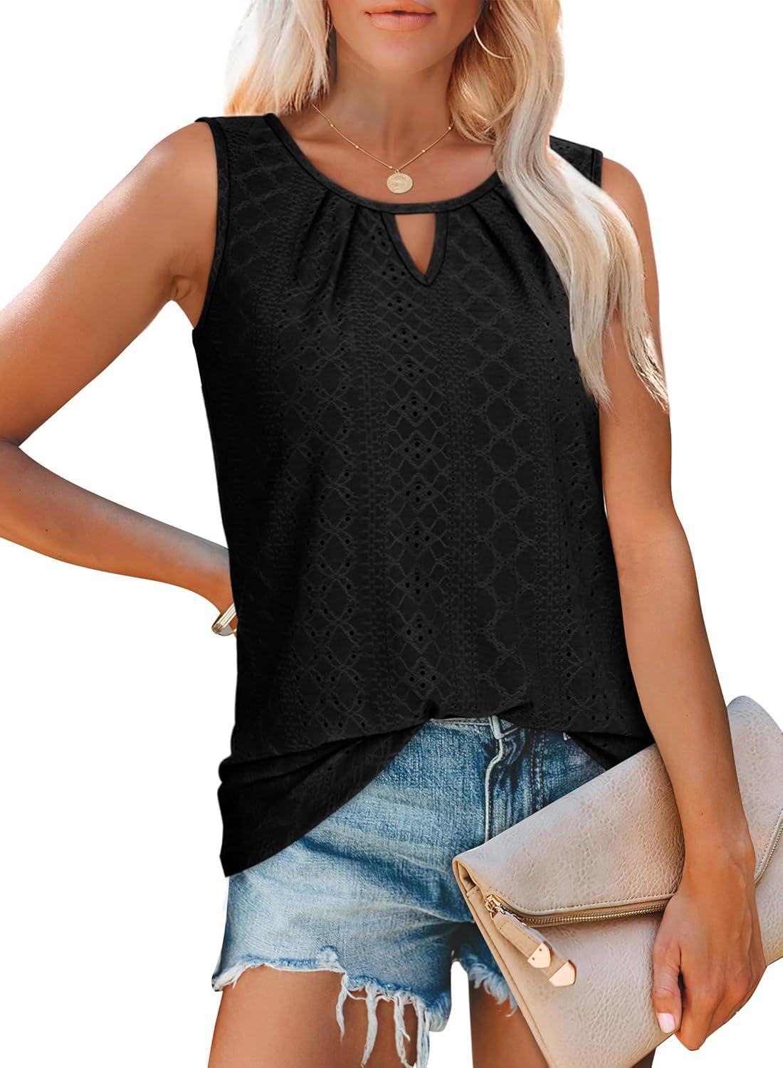 imageWIHOLL Womens Tank Tops Loose Fit Casual Sleeveless Tops Keyhole Neck Trendy Summer Tops Flowy Clothes Outfits 20251black