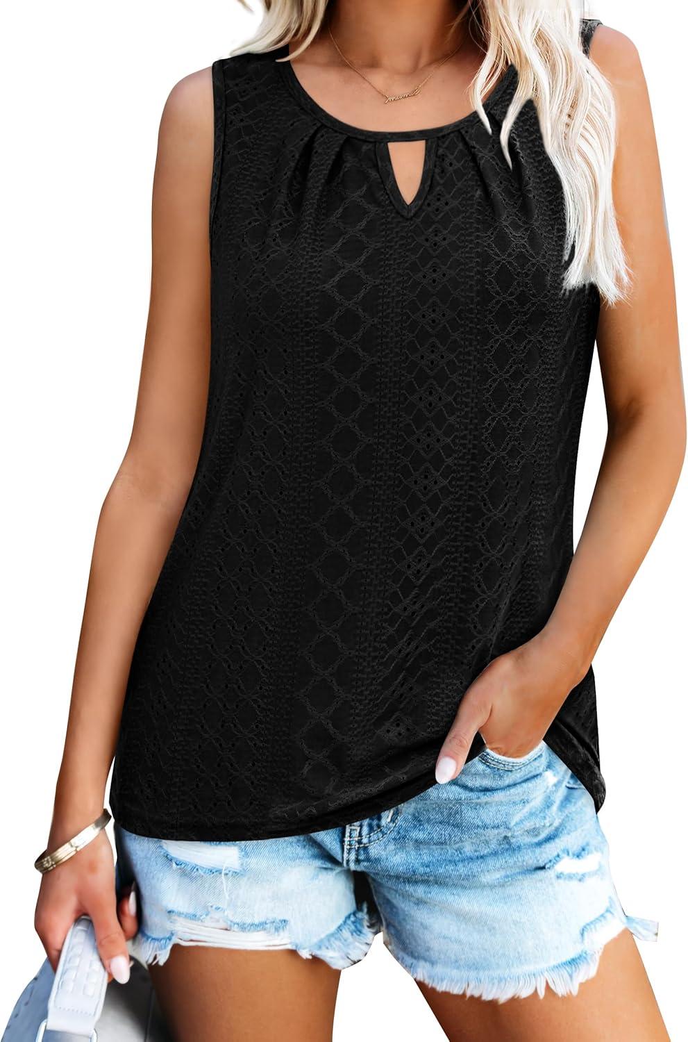imageWIHOLL Womens Tank Tops Loose Fit Casual Sleeveless Tops Keyhole Neck Trendy Summer Tops Flowy Clothes Outfits 20251black