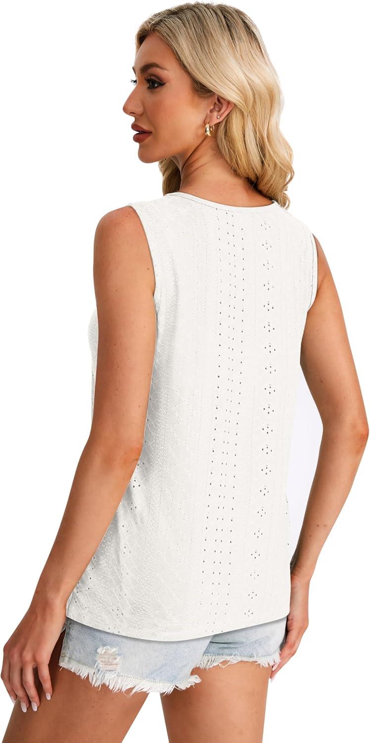 imageWIHOLL Womens Tank Tops Loose Fit Casual Sleeveless Tops Keyhole Neck Trendy Summer Tops Flowy Clothes Outfits 20251white